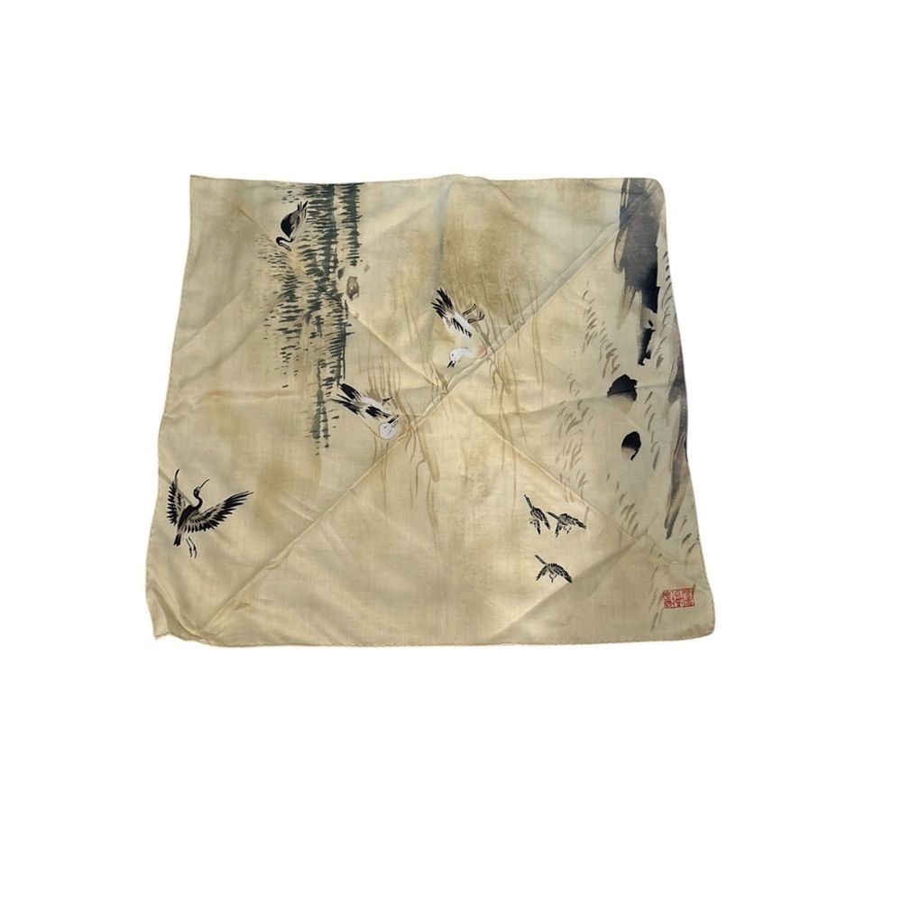 Vintage Japanese cream scarf with birds on it